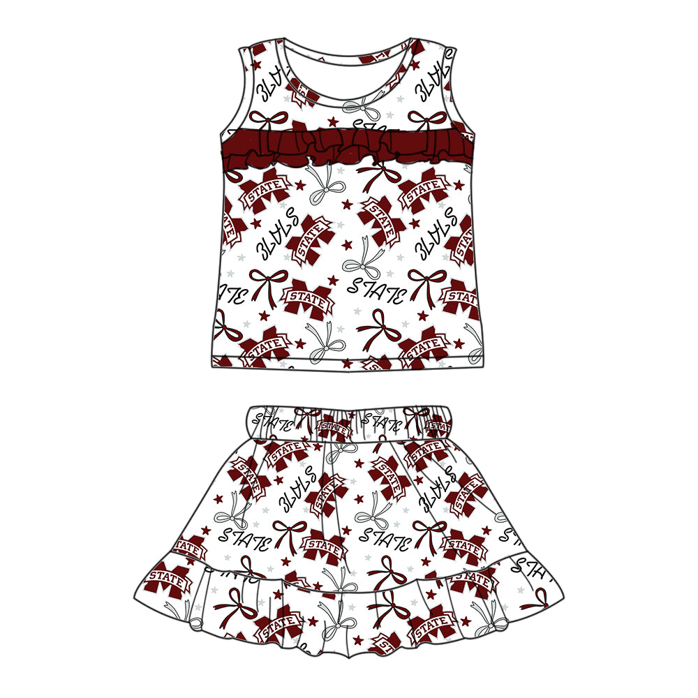 Custom moq 5 mix sizes summer teams baby girls clothes team brick red short sleeve shorts sets dress kids pants-25.5.12