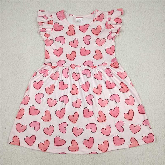 RTS SALES NO MOQ G1-11-9、’ Love pink and white flying sleeve skirt 爱心粉白色飞袖裙