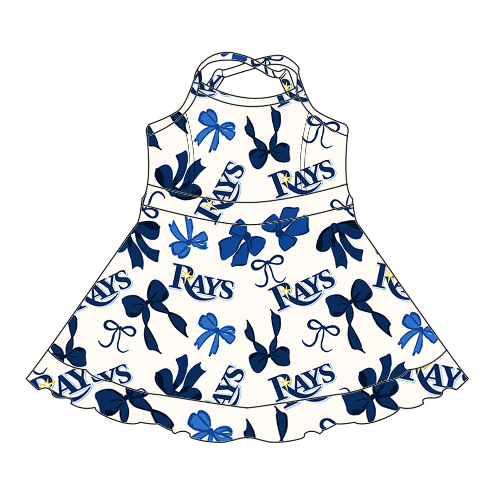Custom moq 5 mix sizes summer teams baby girls clothes team blue short sleeve skirts shorts sets dress 1 and dress 2 and dress 3 and dress 4-25.5.22