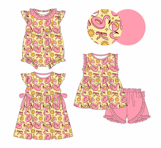 1.6 custom each style moq 5eta 4-6week Sibling Sistes bow baby girl short sleeve shorts sets and dress and rompers match family design