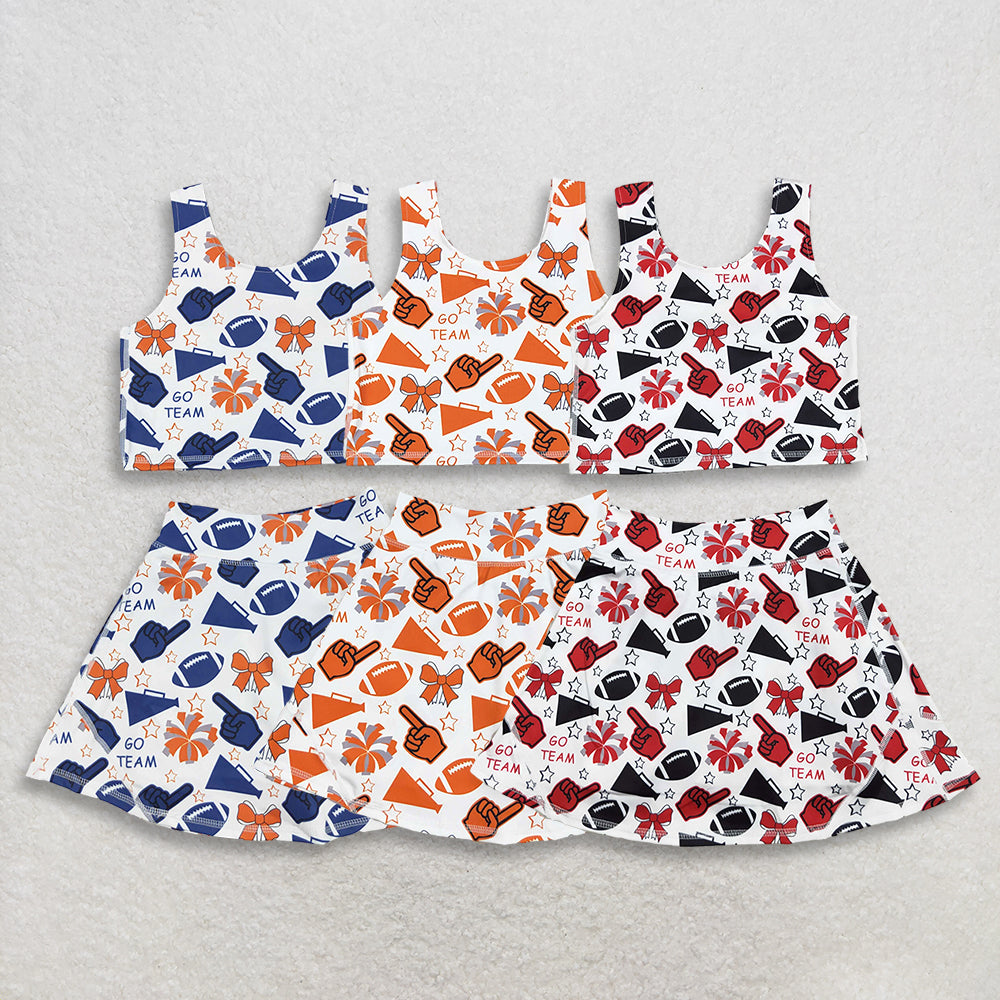 RTS NO MOQ Sibling baby girl clothes team cheer skirt yoga sets