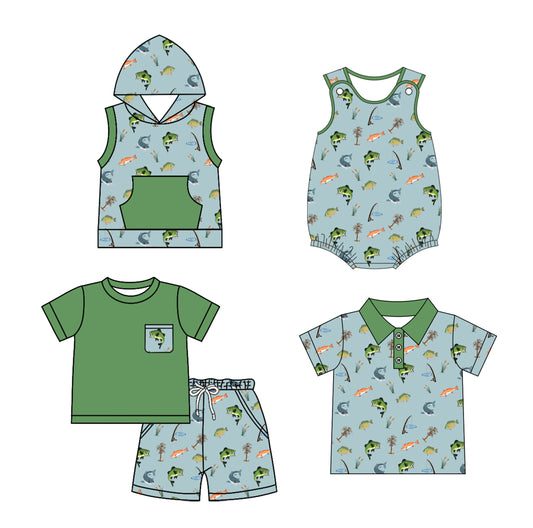 1.25 custom each style moq 5eta 4-6week Sibling Sister fish baby girl sets and boy rompers 1 and romper 2 and top match family design