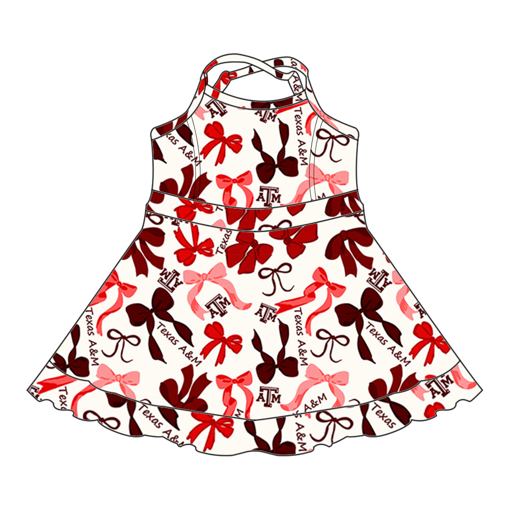 Custom moq 5 mix sizes summer teams baby girls clothes team brick red short sleeve skirts shorts sets dress 1 and dress 2 and dress 3 and dress 4-25.5.15