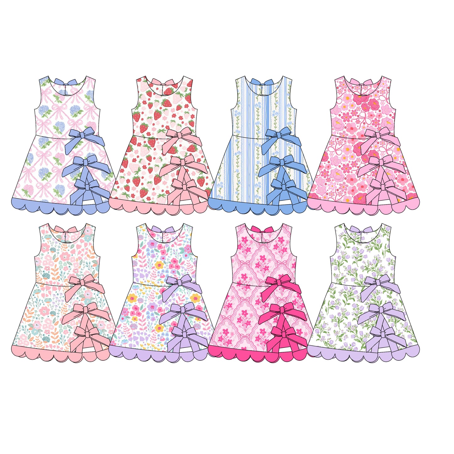25.11.29 custom each style moq 5 eta 6-8week Sibling Sister floral bow baby girl short sleeves dress 8 match design