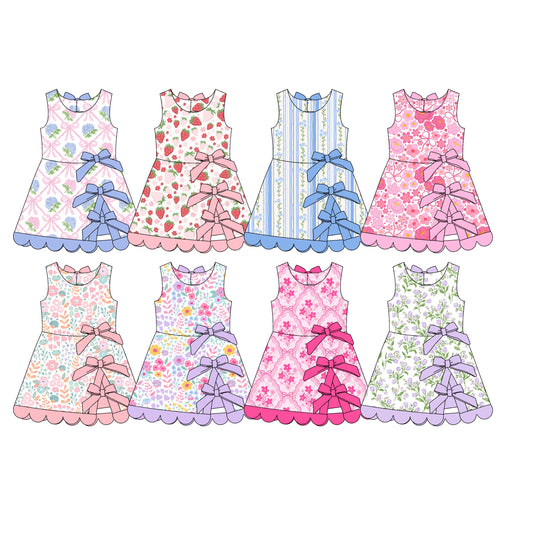 25.11.29 custom each style moq 5 eta 6-8week Sibling Sister floral bow baby girl short sleeves dress 8 match design