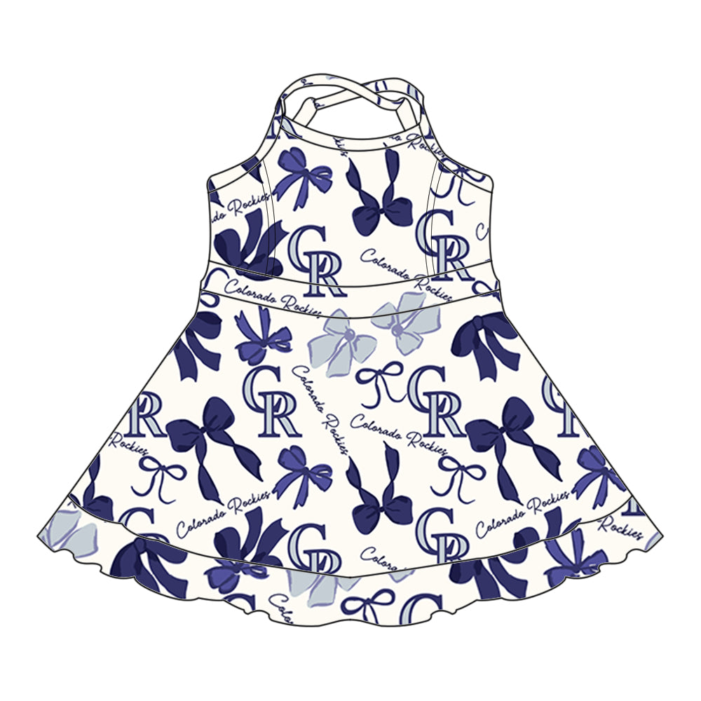 Custom moq 5 mix sizes summer teams baby girls clothes team blue short sleeve skirts shorts sets dress 1 and dress 2 and dress 3 and dress 4-25.5.21