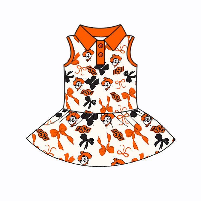Custom moq 5 mix sizes summer teams baby girls clothes team orange short sleeve skirts shorts sets dress 1 and dress 2 and dress 3 and dress 4-25.5.23