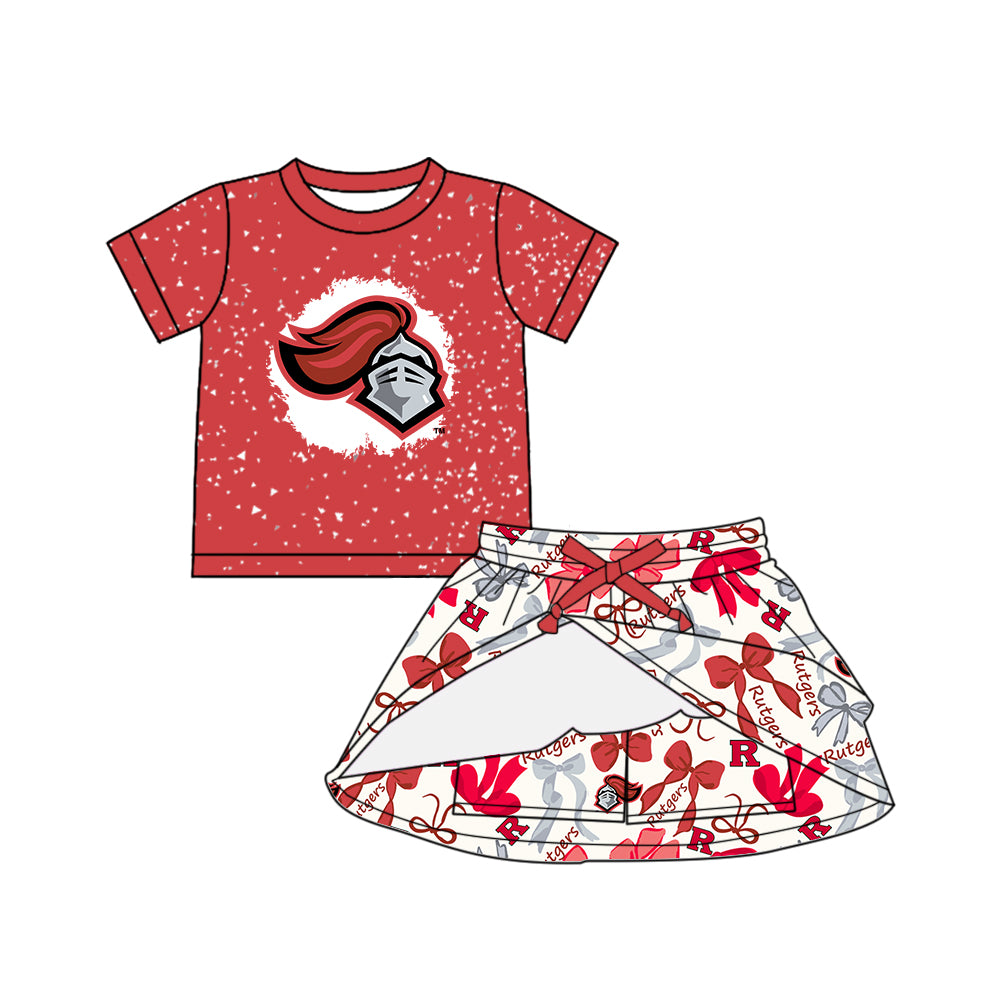Custom moq 5 mix sizes summer teams baby girls clothes team red short sleeve skirts shorts sets dress 1 and dress 2 and dress 3 and dress 4-25.5.13