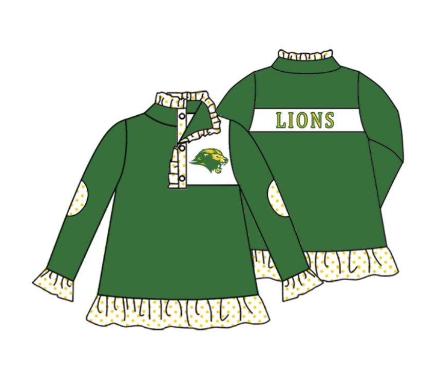 PRE ORDER Deadline July 21 custom no moq Children's boutique clothing soprt team Green and Gold Button Sweatshirt
