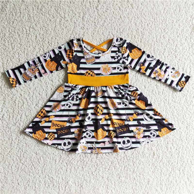 RTS Halloween Pumpkin Witch Purple Long Sleeve Dress Pumpkin Witch Pumpkin Matching Pajama Set