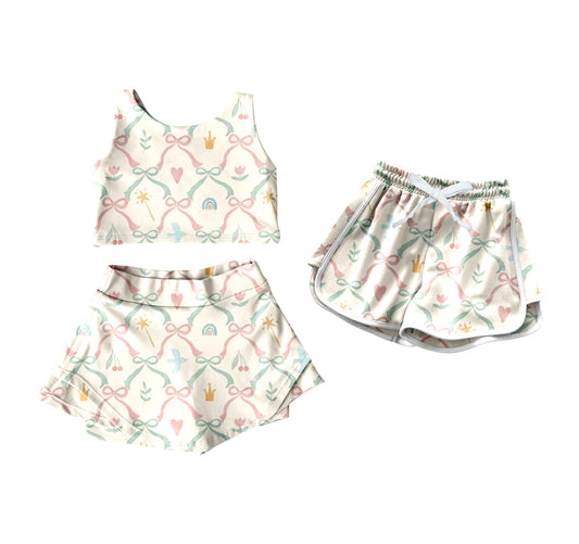 25.12.2 custom each style moq 5 eta 6-8week Sibling Sisters bow love baby girls summer sleeve skirts sets and shorts match family design