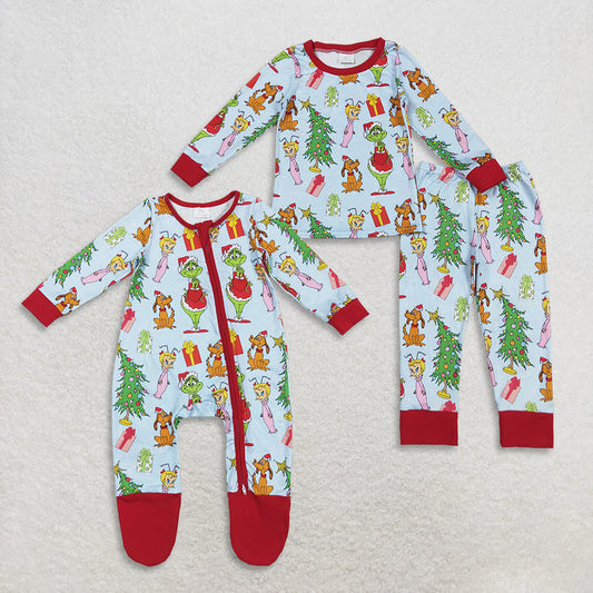 RTS NO MOQ Sibling Baby boy clothes Christmas cartoon long-sleeved pants suit & romper