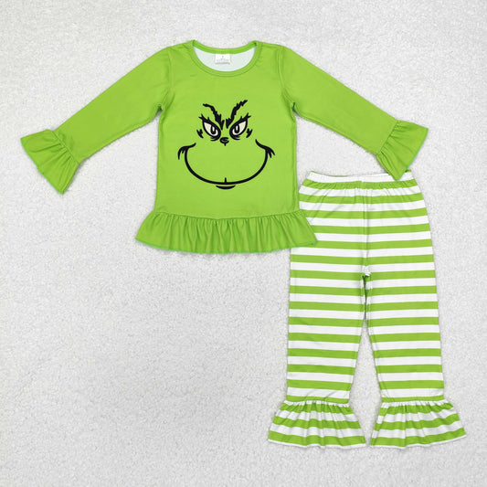 RTS NO MOQ ETA 5/7days Arrived GLP1862 Grinch smiley face green long-sleeved striped trouser suit