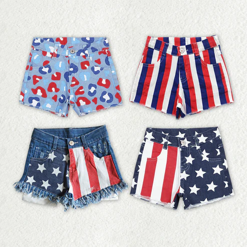 RTS NO MOQ baby girl clothes 4th of july summer jeans shorts