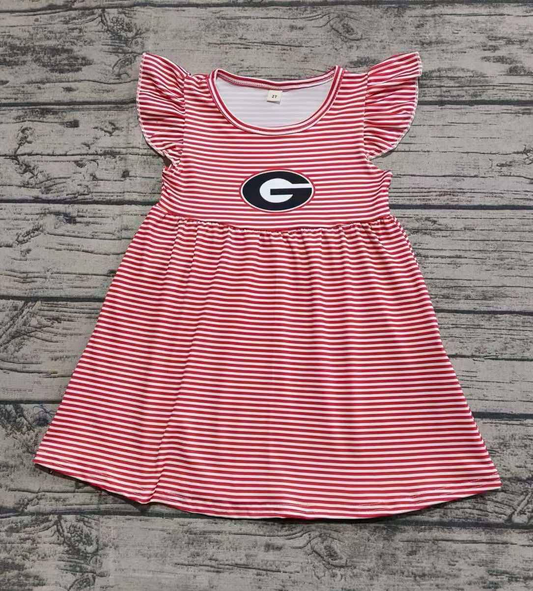 custom moq 3 eta 6-7weeks baby girls clothes team red striped flying Sleeves Dress-25.5.8