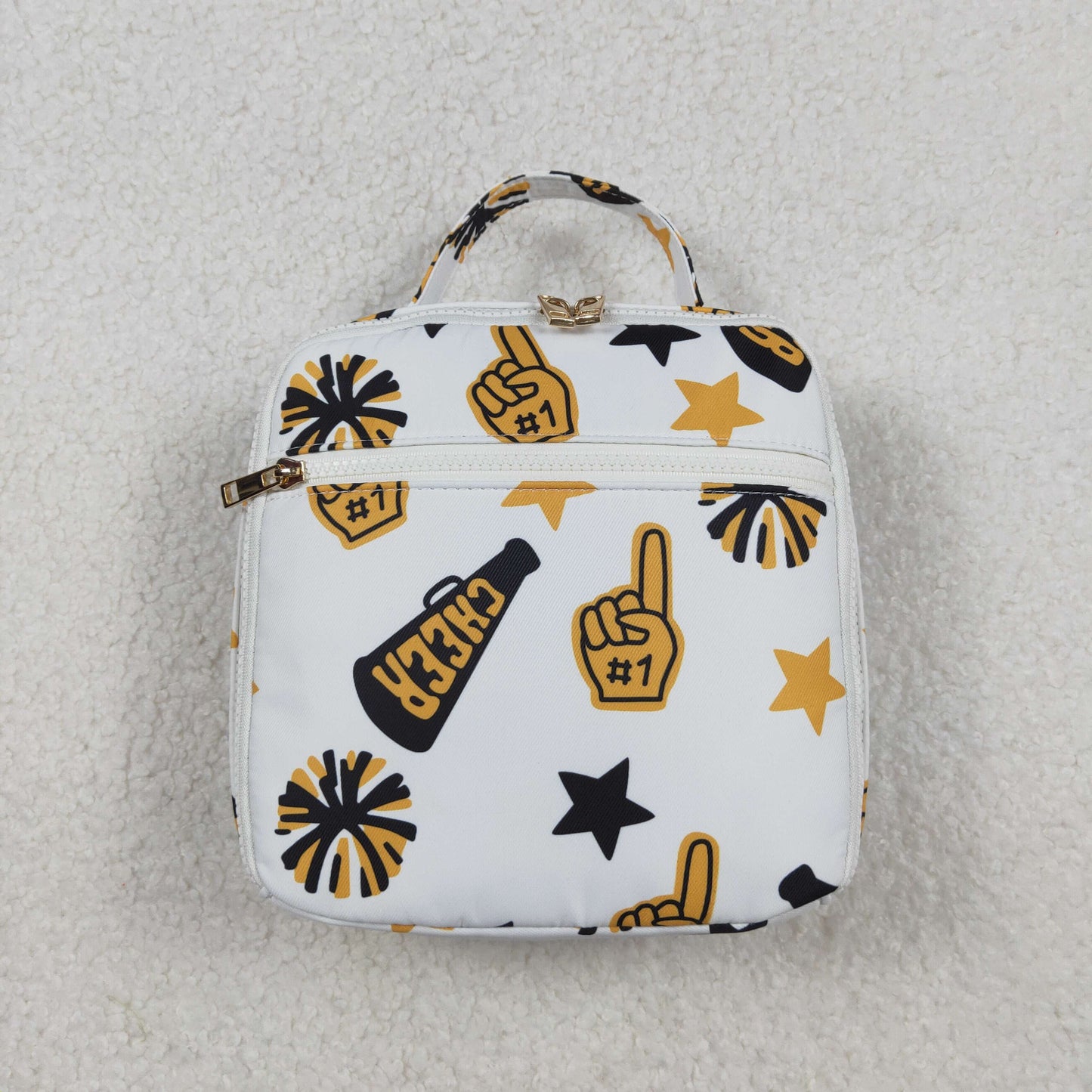 RTS NO MOQ（In Stock) BA0362 Cheer black and gold fireworks star lunchbox bag with white