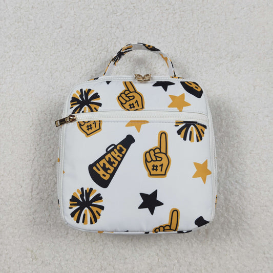 RTS NO MOQ（In Stock) BA0362 Cheer black and gold fireworks star lunchbox bag with white
