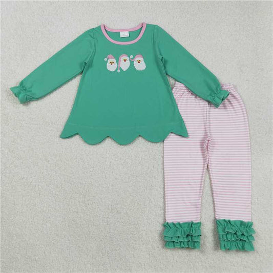RTS NO MOQ（In Stock) GLP2575 Baby girl Toddler Christmas embroidery Shirts plaid Pants Clothes Sets