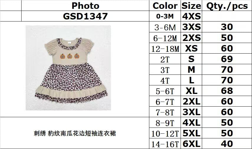 rts no moq GSD1347 Embroidered leopard print pumpkin lace short sleeve dress