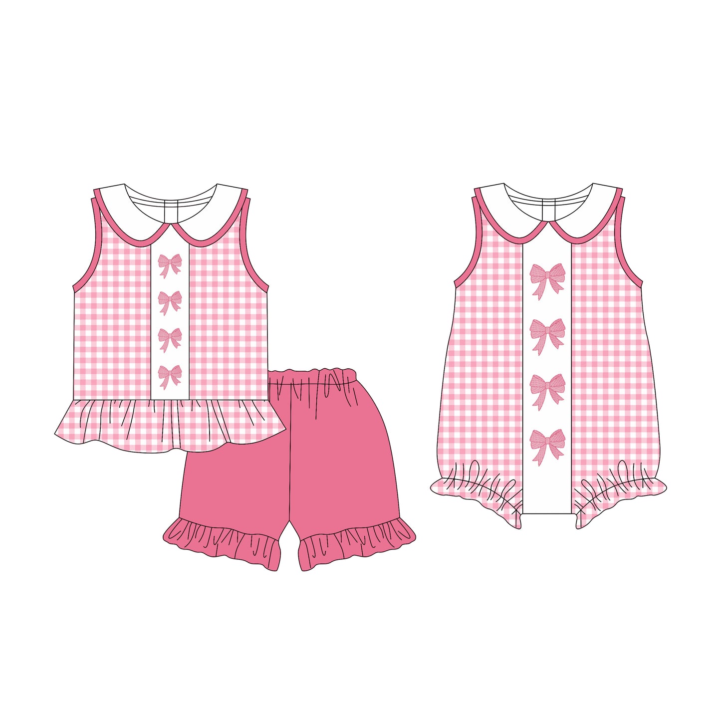 3.17 custom each style moq 5eta 4-6week Sibling Sister bow baby girl short sleeve shorts sets and romper match design