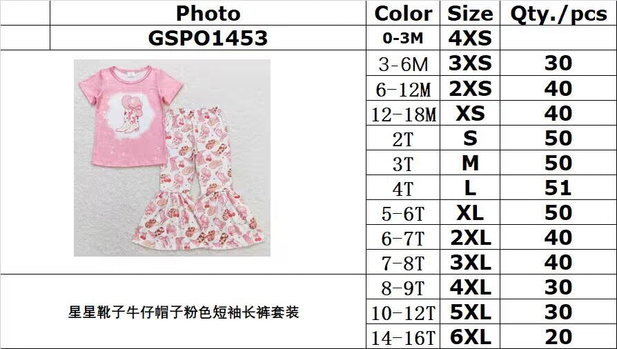 GSPO1453 Star Boots Cowboy Hat Pink Short Sleeve Pants Suit