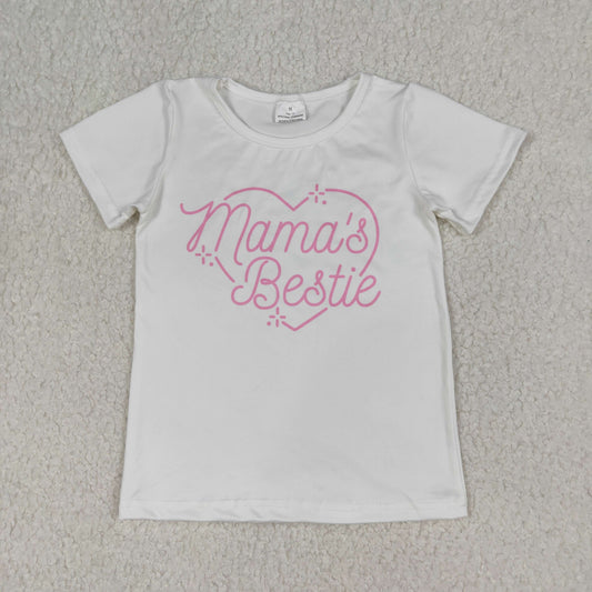 RTS NO MOQ（In Stock) GT1565 Mama's Bestie Letter White Short-Sleeve Top