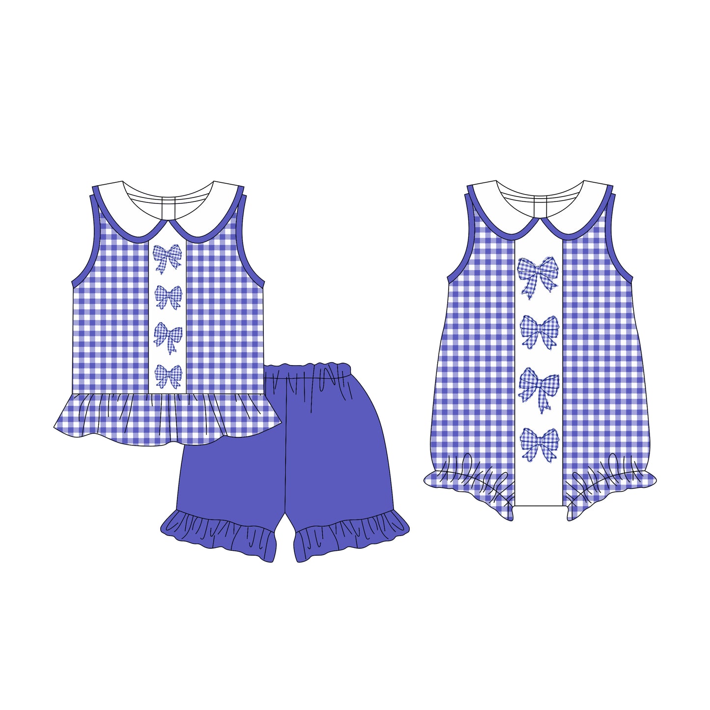 3.17 custom each style moq 5eta 4-6week Sibling Sister bow blue baby girl boy short sleeve shorts sets and romper match design