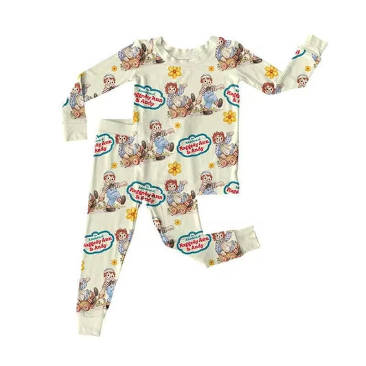 custom moq 5 eta 5-6weeks baby boys clothes Andy beige long Sleeve pants pajama Set