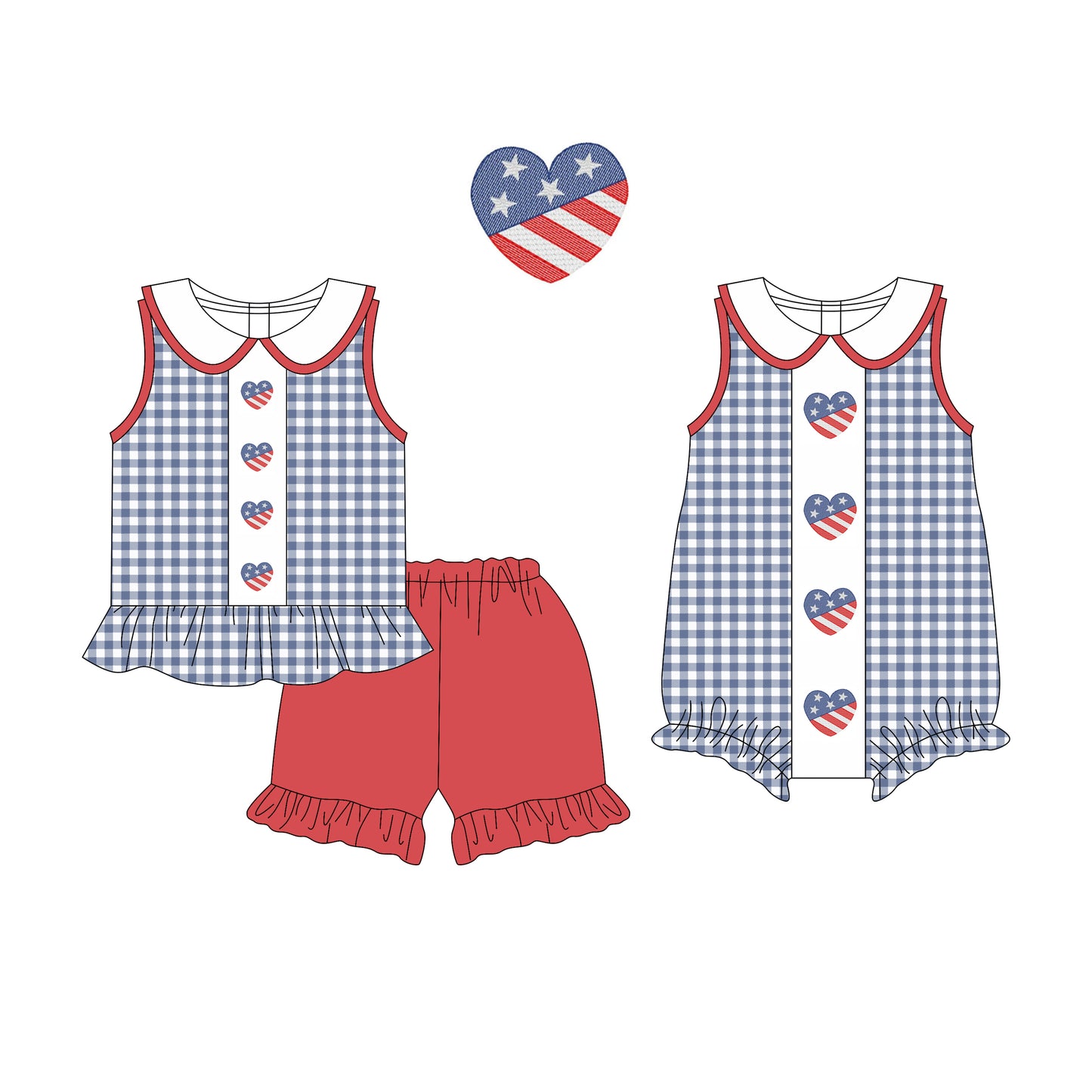 3.17 custom each style moq 5eta 4-6week Sibling Sister love flag baby girl boy short sleeve shorts sets and romper match design