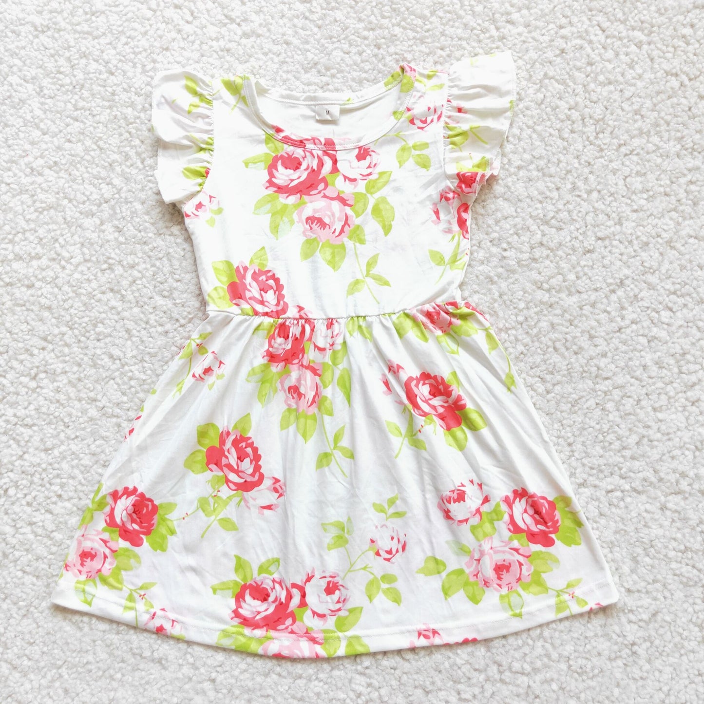 RTS SALES NO MOQ G2-15；‘\’ Rose pink flower green leaf flying sleeve dress 玫粉色花绿色叶子飞袖裙