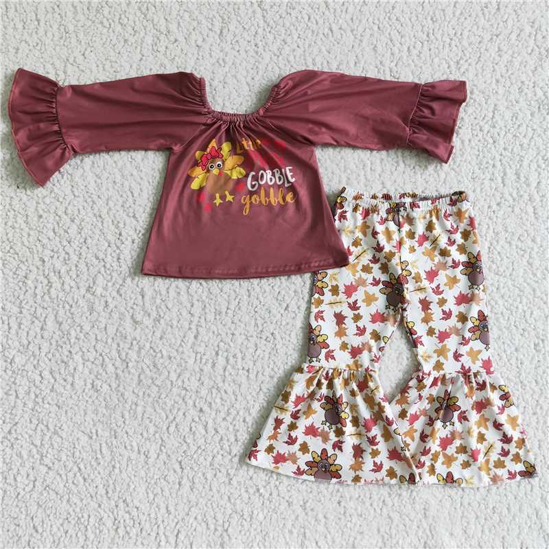 6 C8-19 Thanksgiving turkey gobble letter maple leaf girl set