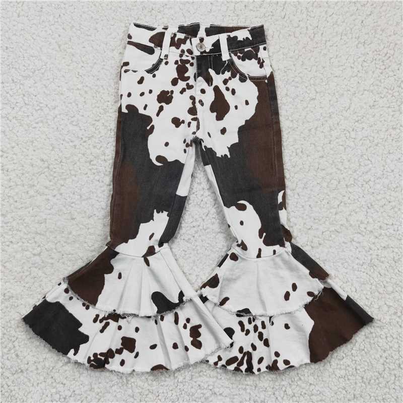 RTS NO MOQ Sibling baby girl clothes cow print camouflage denim overbell