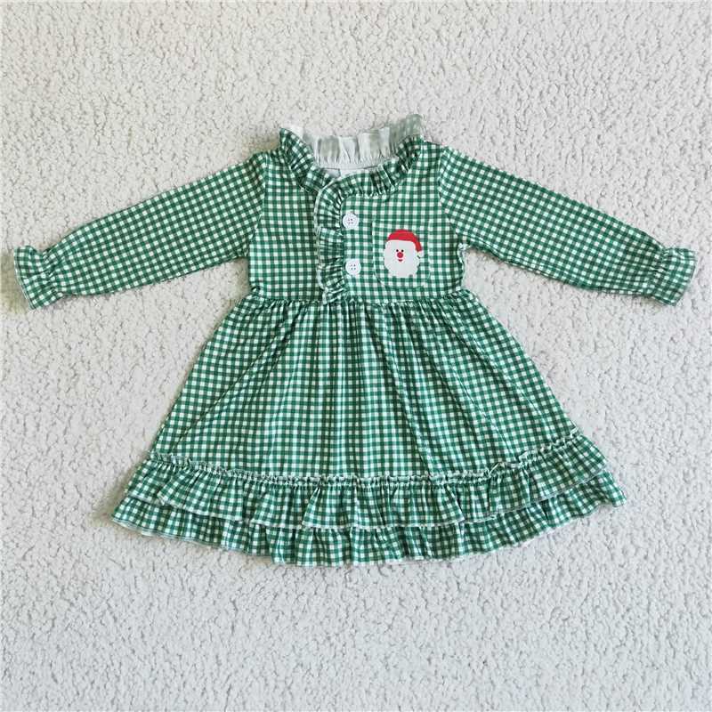 RTS NO MOQ 6 B3-39 6 C10-7 Santa Claus Green Plaid Long Sleeve Suit & Long Sleeve Dress