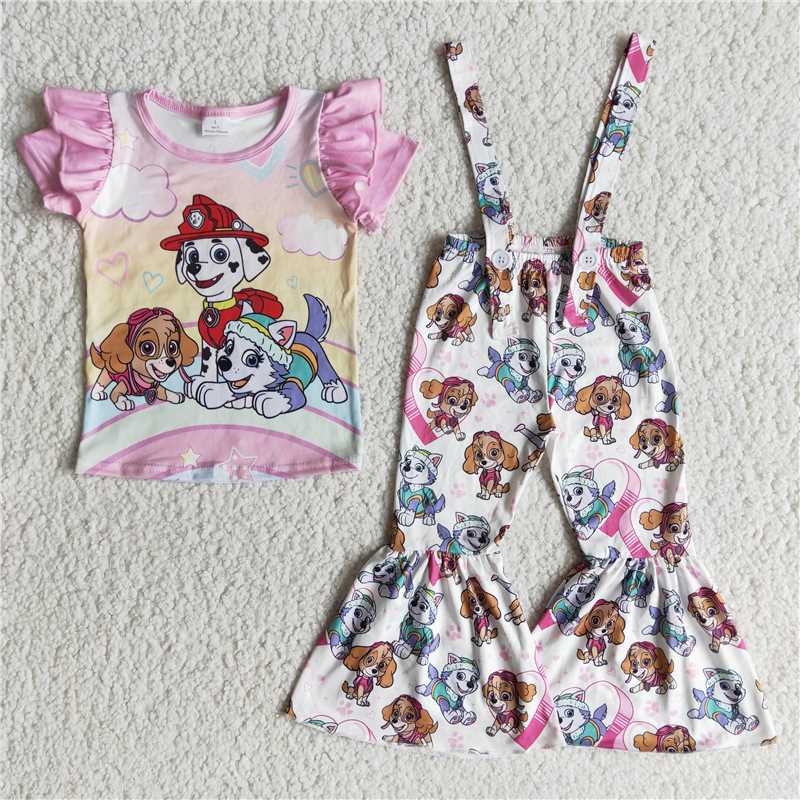 RTS NO MOQ  E12-17 Cartoon Dog Valentine's Day Short Sleeve Overalls Set