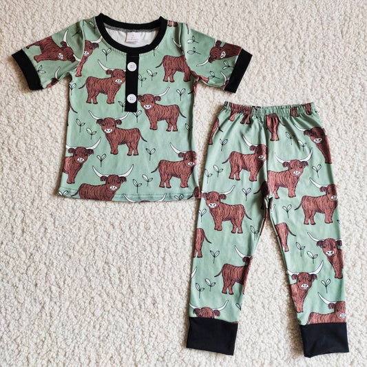 B9-25 Bull head boy short-sleeved long pants pajamas