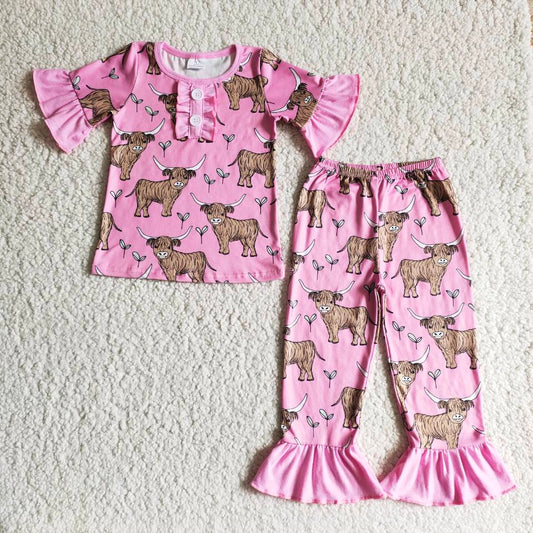 B7-25 Pink bull head short-sleeved trousers girls pajamas