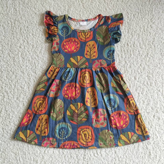 G5-3-6*// Colorful tree blue flying sleeves dress