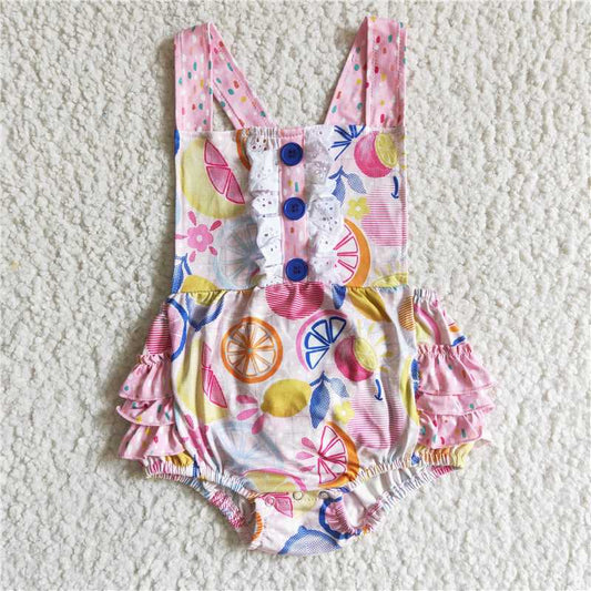 RTS NO MOQ S0016 Girls pink suspender button fruit one-piece swimsuit