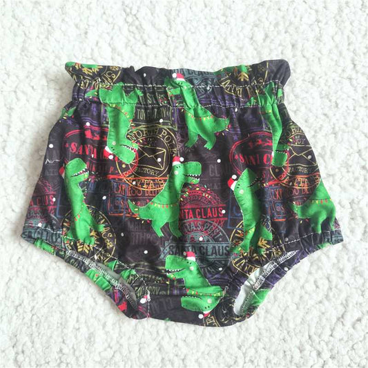 G4-24] Green Christmas dinosaur black thong