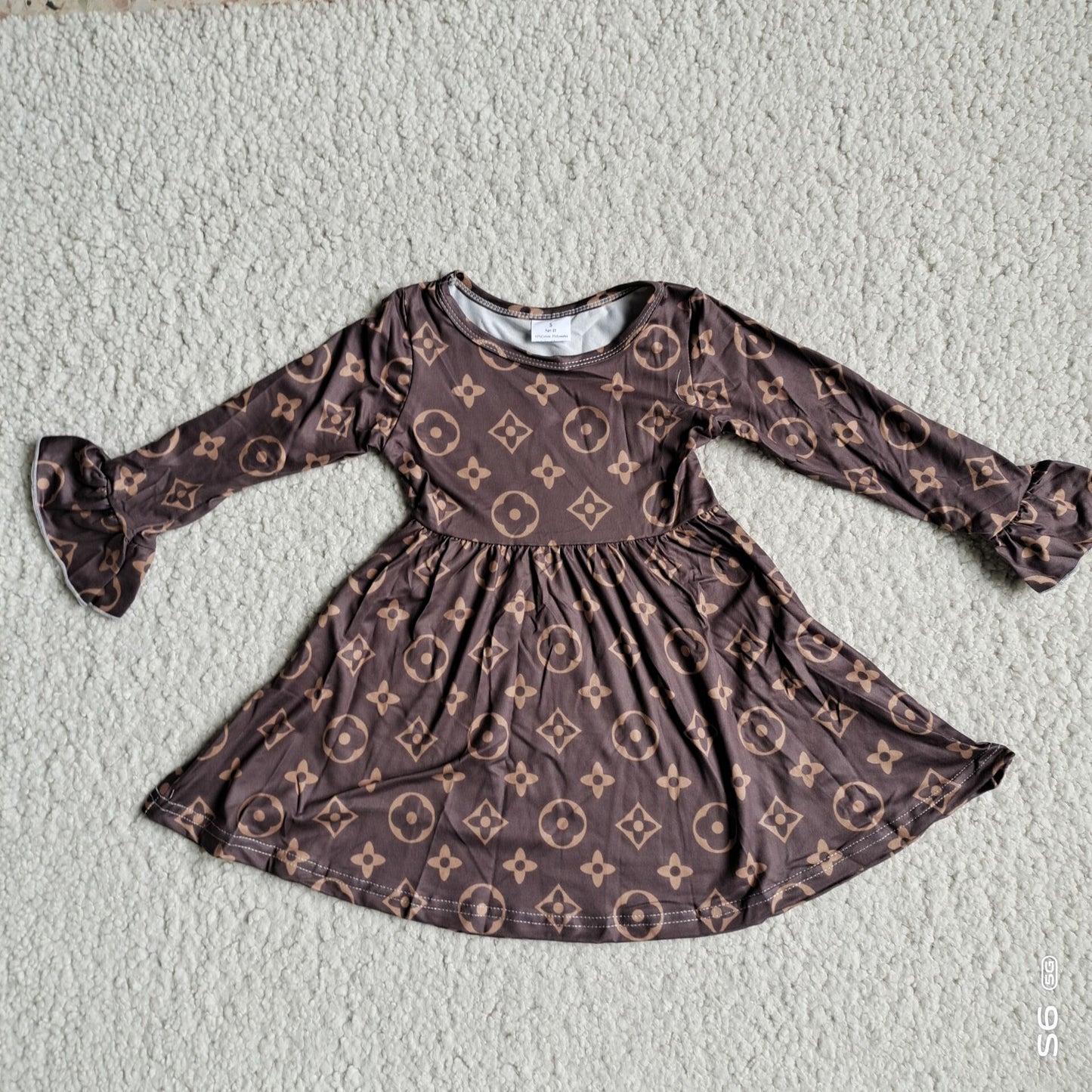 RTS NO MOQ SALES G3-8-8*= Medium-sized floral grey-brown long-sleeved dress