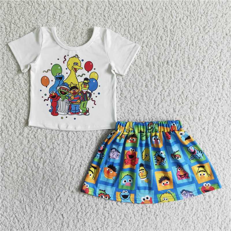 GSD0119 Sesame Street White Short Sleeve Skirt Set