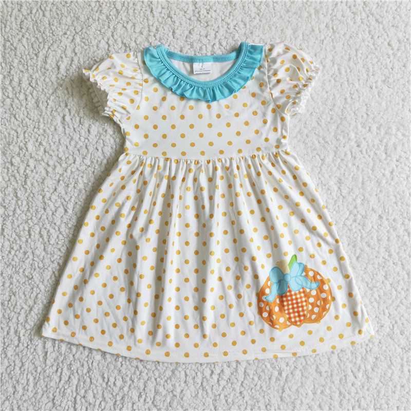 GSD0116 Autumn Pumpkin White Short Sleeve Dress