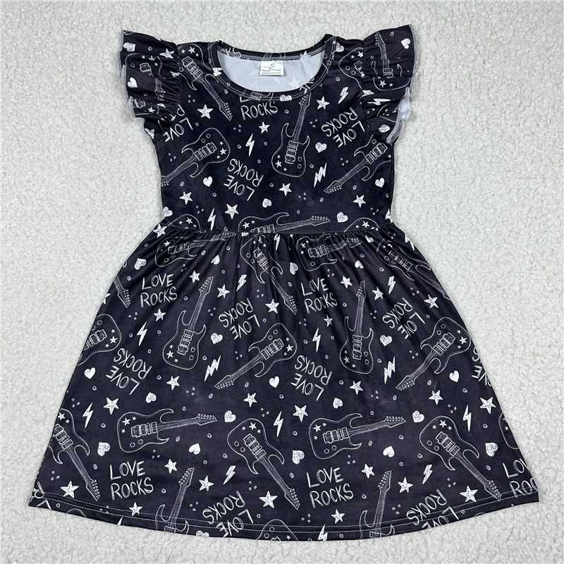 LOVEROCKS guitar black flying sleeve dress LOVEROCKS吉他黑色飞袖裙