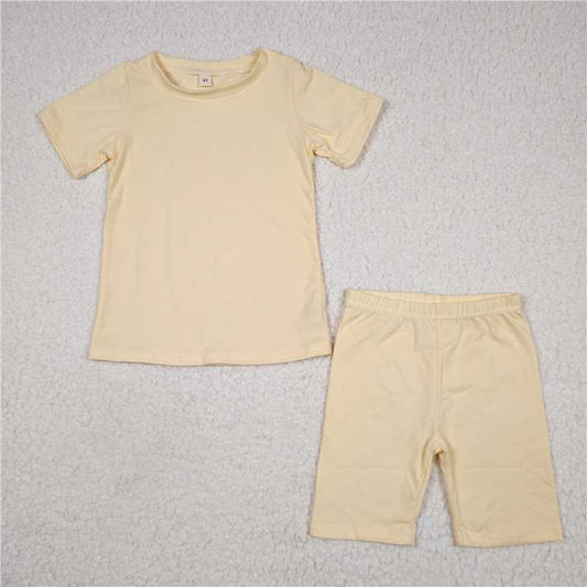 RTS SALES NO MOQ G5-3-2.*' Cream yellow short-sleeved suit