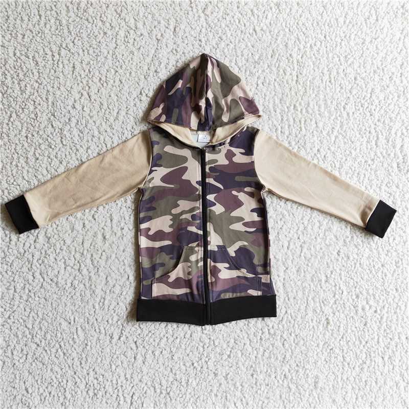 RTS NO MOQ Zip-up Long Sleeve Hooded Jacket: Plaid & Camouflage Collection