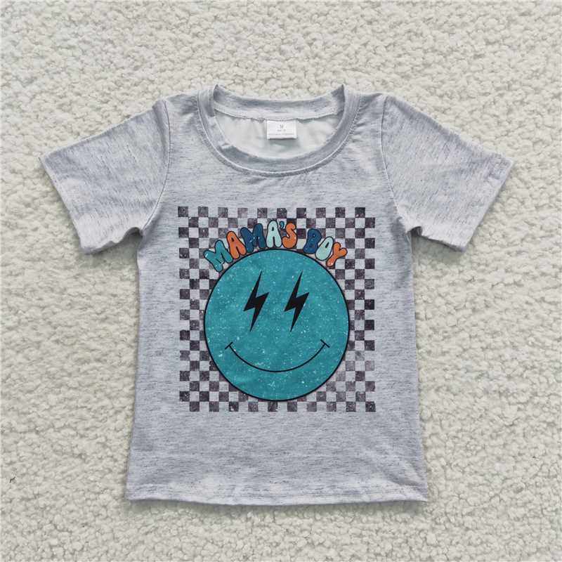 BT0225 Mamas Boy Blue Smiley Short Sleeve Top