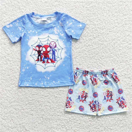 BSSO0246 Spider-Man Blue Short Sleeve Shorts Set