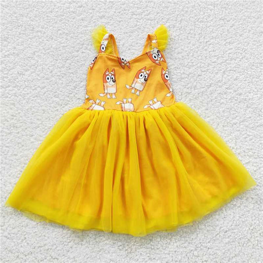 GSD0356 dog yellow flying sleeve dress