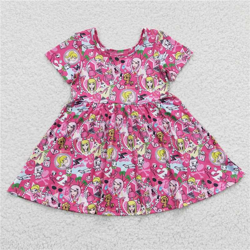 RTS NO MOQ Baby Girl Clothes Barbie Short-sleeved dress