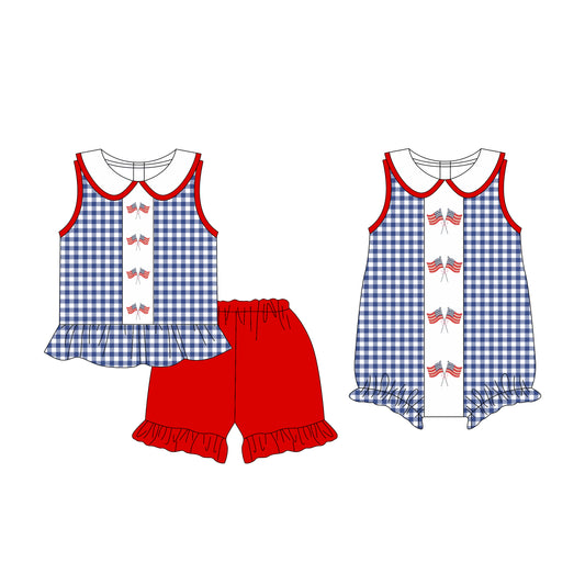 3.17 custom each style moq 5eta 4-6week Sibling Sister flag baby girl boy short sleeve shorts sets and romper match design